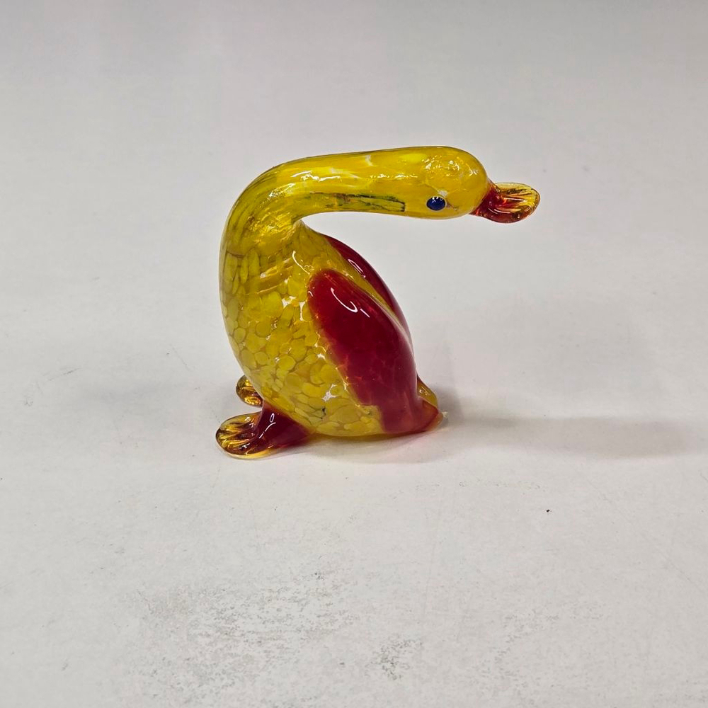 Pier 1 Imports "Dotty Le Cannard" Glass Duck Figurine with Box Yellow Red Bird